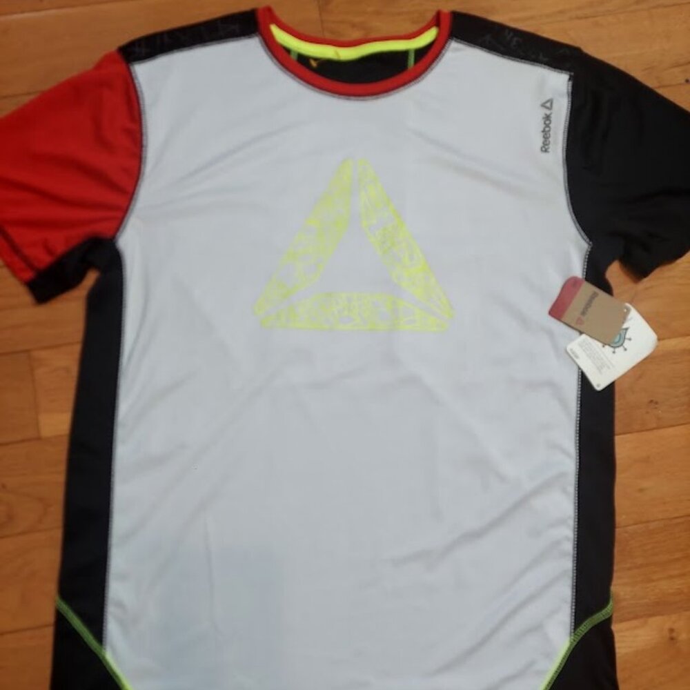 Reebok Kids Playdry Neon XL T-Shirt Athletic Black White Boys Shirt New